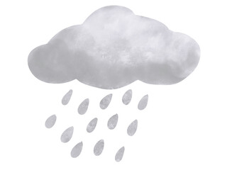 Hand-drawn watercolor illustration of rainy clouds isolated on a white background.