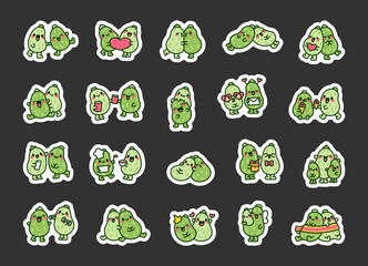 Cute couple of zucchini characters. Sticker Bookmark. Dear friends vegetables. Hand drawn style. Vector drawing. Collection of design elements.