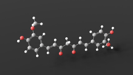 curcumin molecule 3d, molecular structure, ball and stick model, structural chemical formula food colorings e100