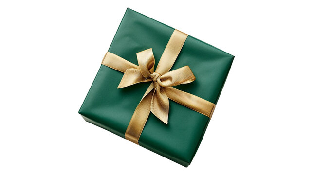 green gift box with golden ribbon 