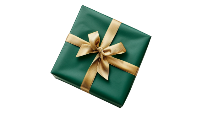green gift box with golden ribbon 
