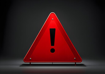 Realistic red caution warning sign for attention exclamation mark traffic sign by 3d render illustration. Generative AI