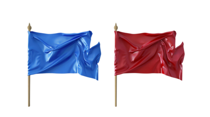 a blue and red flags