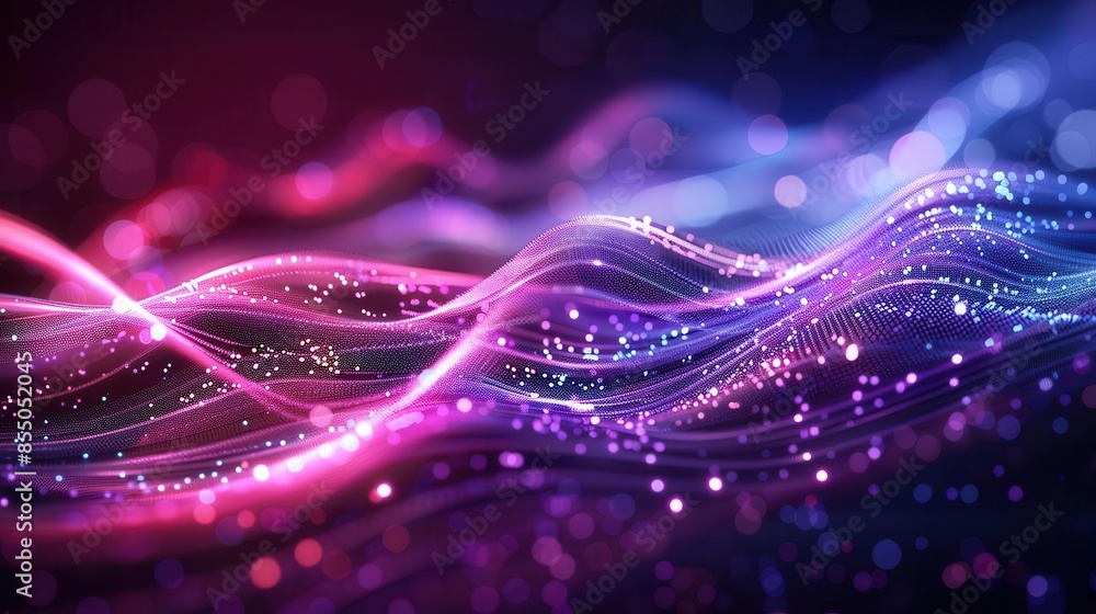 Aufkleber abstract futuristic background with neon waves and bokeh lights data transfer concept