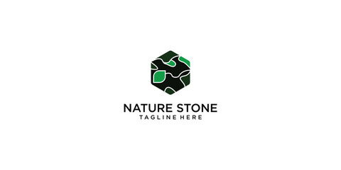 Creative nature logo design with stone effect , nature stone , premium vector