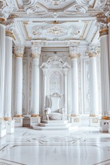 Naklejka premium Decorated empty throne hall. White throne