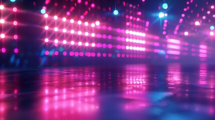 Obraz premium abstract neon glow bokeh background blurred disco club stage lights dark empty concrete 3d render