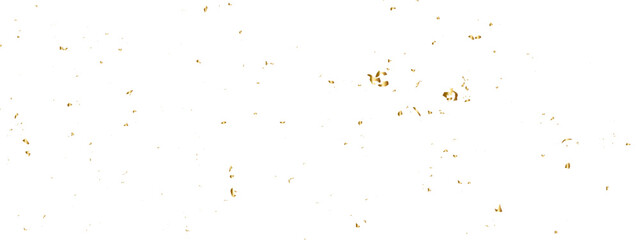 Abstract doted and confetti golden glitter and zigzag ribbon particles splatter on transparent background. Luxury golden glitter confetti that floats down falling bokeh celebration background.