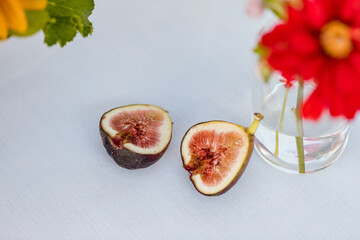 Beautifully Styled Split Fig with Floral Arrangement