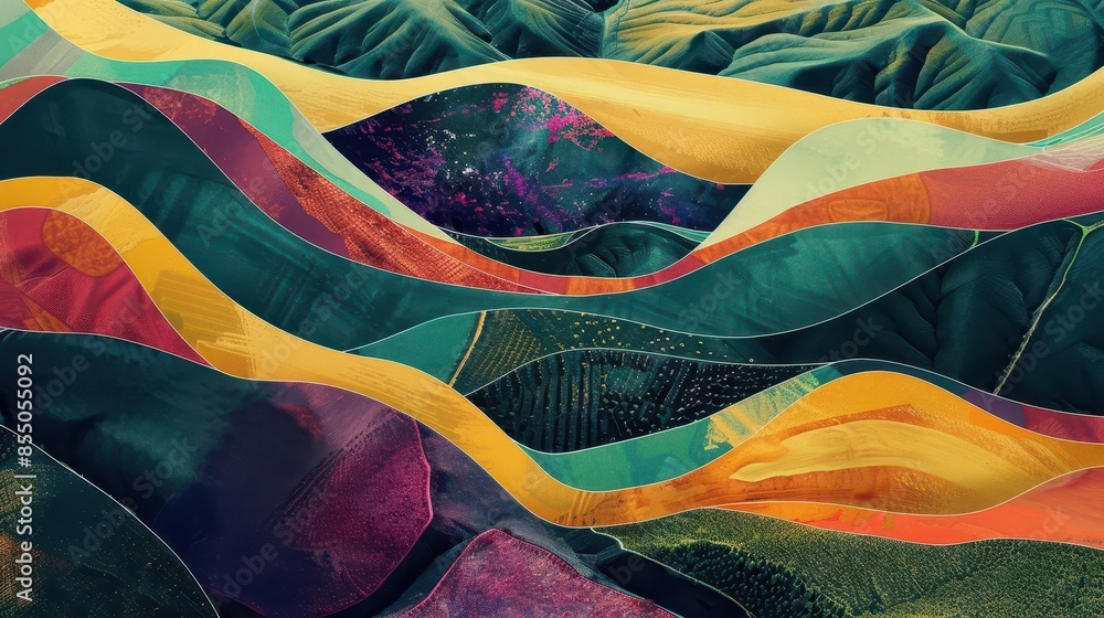 Poster aerial view of abstract landscape patterns colorful geometric shapes and lines digital illustration