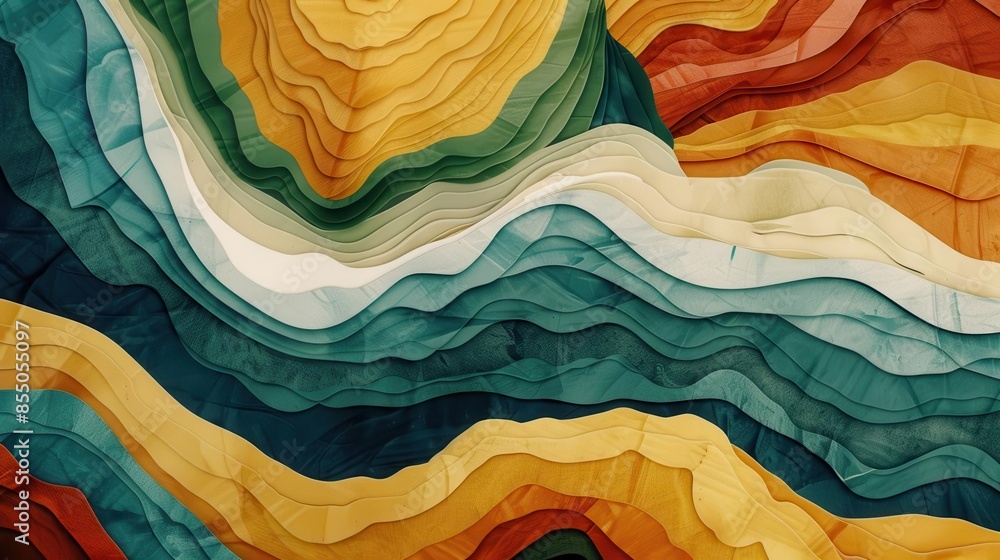 Poster aerial view of abstract landscape patterns colorful geometric shapes and lines digital illustration