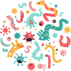 Fototapeta premium Vibrant cute Illustration Microbes, Virus, Germs Bacteria Microorganisms