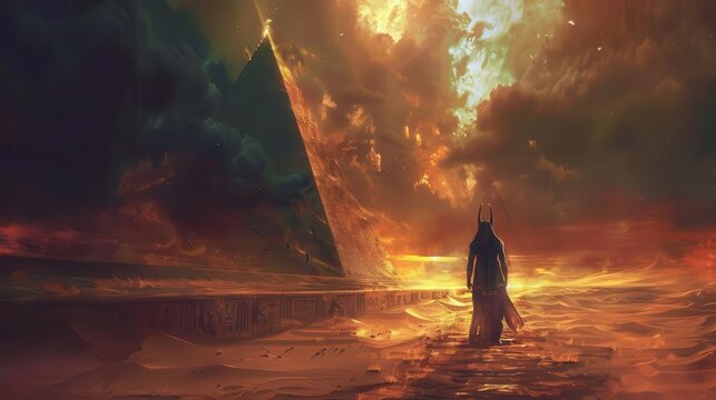 afterlife journey anubis guiding souls in surreal otherworldly realm digital painting