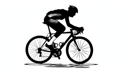 Obraz premium Energetic Silhouette of a Cyclist Riding on a White Background