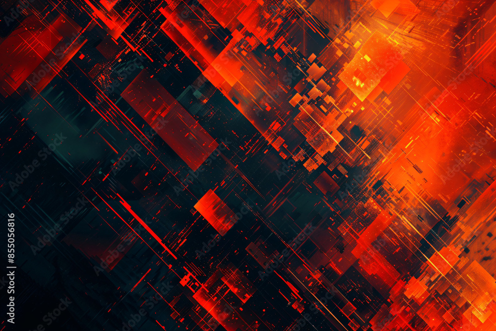 Poster Abstract digital art background with glitch effect and dark red color, perfect for a modern design project. 