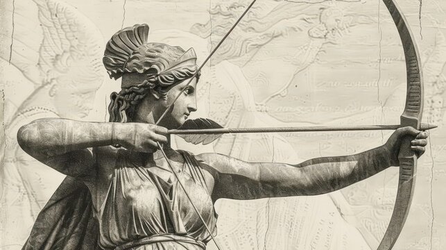 antique illustration of greek goddess artemis statue vintage engraving style digital art