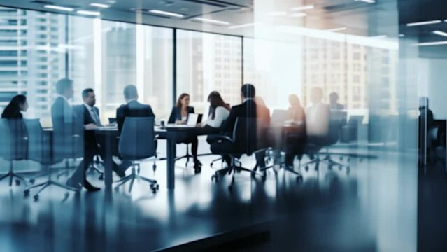 blurred business people meeting in modern office building conference room