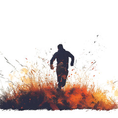 Silhouette of a Man Running Through Fire