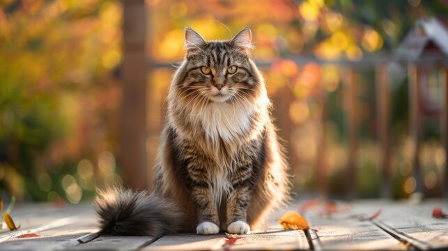 Close-up Of A Fluffy Norwegian Forest Cat With Thick Fur