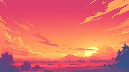 Fototapeta premium Sunset Landscape With Vibrant Hues