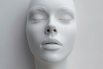 White woman face on white background with closed eyes, sensation. Milk waves.