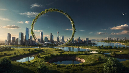 Obraz premium Life circle chain conceptual abstract collage, ecology pollution climate change, Generative AI recycle
