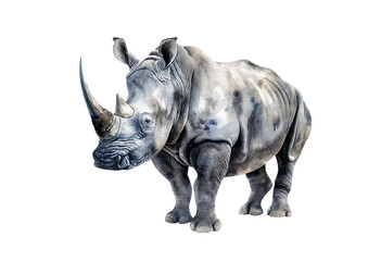 Fototapeta premium Rhinoceros. Watercolor illustration style. Isolated on a bright white background. Creative and conceptual wildlife animal art. 
