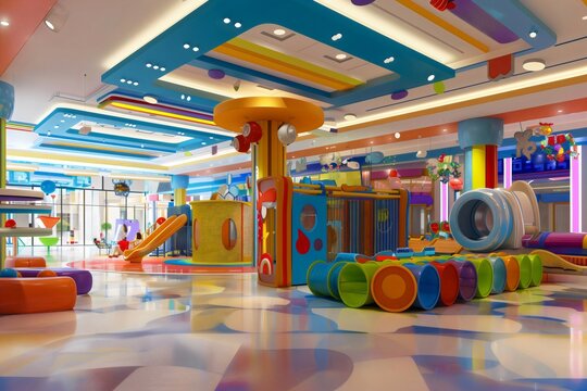 Colorful modern indoor entertainment center for kids inside shopping mall