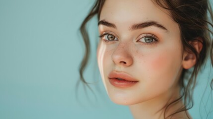 Fototapeta premium beautiful young woman with clean fresh healthy skin natural makeup portrait photography