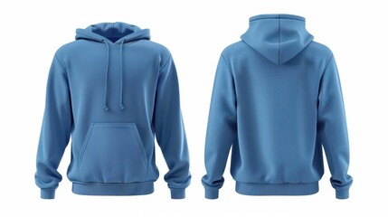 blank blue hoodie mockup front and back view on white background