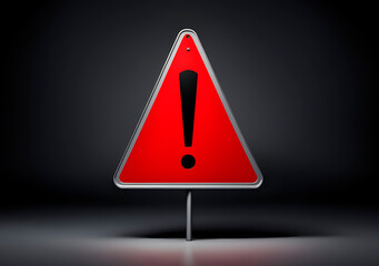 Realistic red caution warning sign for attention exclamation mark traffic sign by 3d render illustration. Generative AI