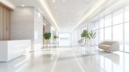 Fototapeta premium blurred white office building interior with empty lobby healthcare clinic watercolor