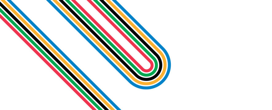 Colorful curved striped way isolated on transparent background. Olympic games banner. Olympic games straight lines, Olympic color ring, game line, modern. Vector illustration