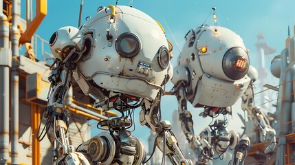 Fototapeta premium Quirky Futuristic Robot Butler - A Whimsical Vision of Human-Robot Coexistence