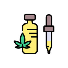 Vector color icon for hemp seed oil. Hemp oil flat icon. Cannabis oil bottle vector icon. Symbol, logo illustration. Vector graphic