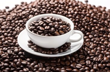 cup of coffee with beans, favorite breackfast
