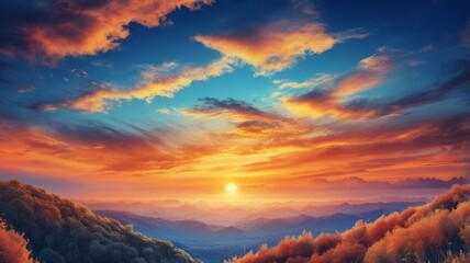 Naklejka premium Fantasy vibrant panoramic sunset sky