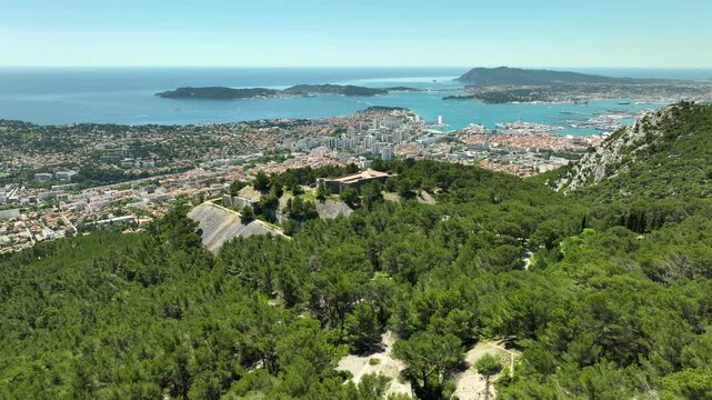 Fort Faron on the Mountain Overlooking the City of Toulon AERIAL ORBIT