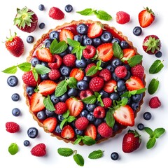 Obraz premium Delicious tart with fresh berries and mint leaves