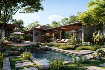 Courtyard house with natural landscape