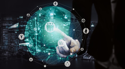 Human Resources Recruitment and People Networking Concept. Modern graphic interface showing...