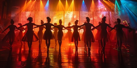Silhouetted Dancers Performing Under Colorful Stage Lights