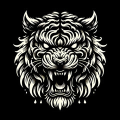 Obraz premium Angry Tiger Tatto Vector Art Head Only