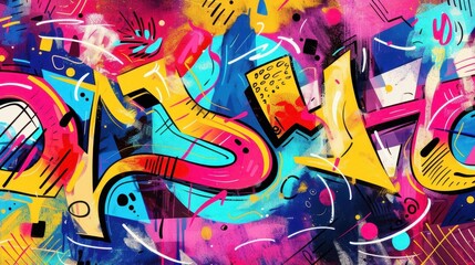 Obraz premium colorful retrostyle graffiti art with abstract strokes and patterns digital painting