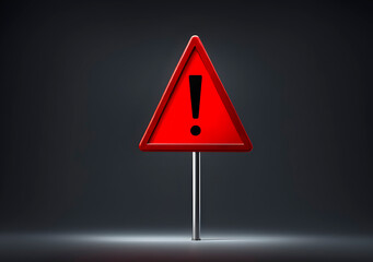 Realistic red caution warning sign for attention exclamation mark traffic sign by 3d render illustration. Generative AI