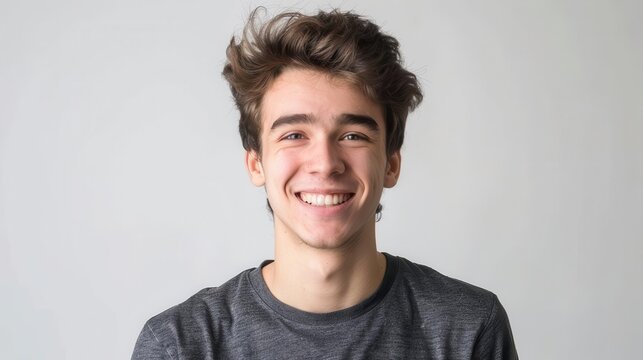 confident young man with friendly smile casual studio portrait on white positive attitude concept