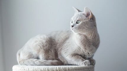 Studio portrait of a Burmilla cat with soft silver coat