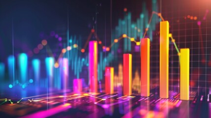Fototapeta premium A colorful bar chart showing quarterly sales growth for a tech startup, with upward trends highlighted