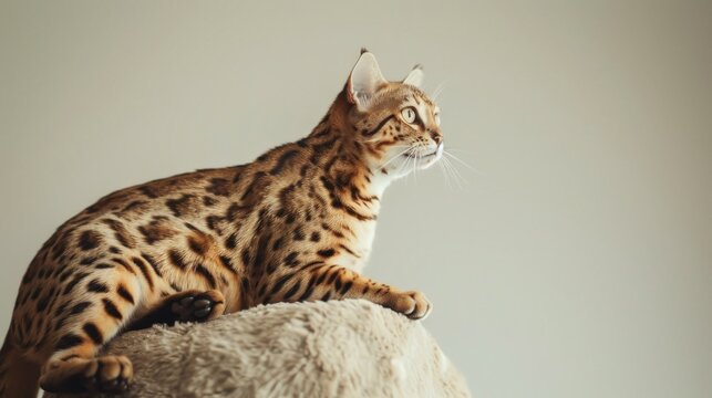 Adorable Studio Photo of Cheetoh Cat with Spotted Coat