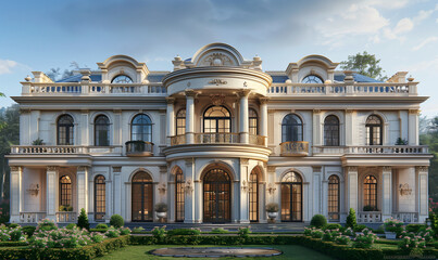 Fototapeta premium Classic Style (Neoclassic, Baroque, Rococo) Architecture. Facade of the Building (Villa, Mansion, House)